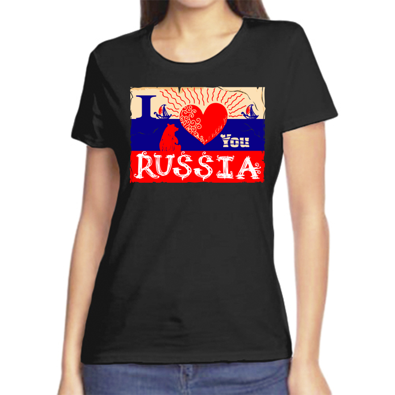 

Футболка женская черная 56 р-р с надписью Россия I love Russia, Черный, fzh_russia_3_