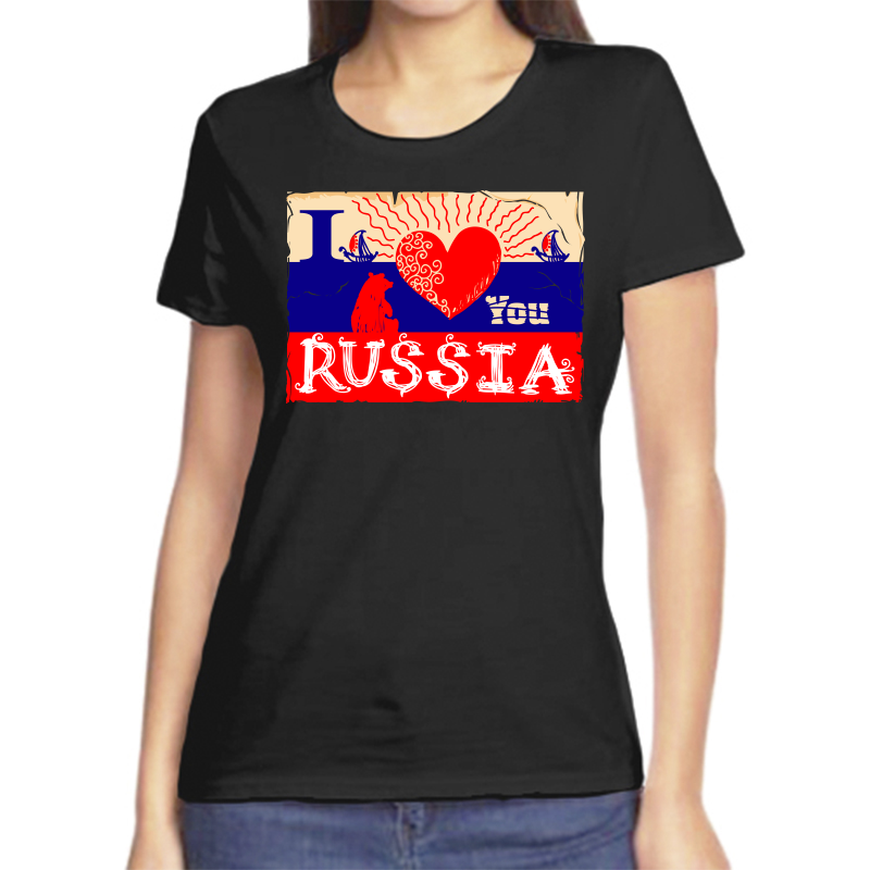 

Футболка женская черная 44 р-р с надписью Россия I love Russia, Черный, fzh_russia_3_