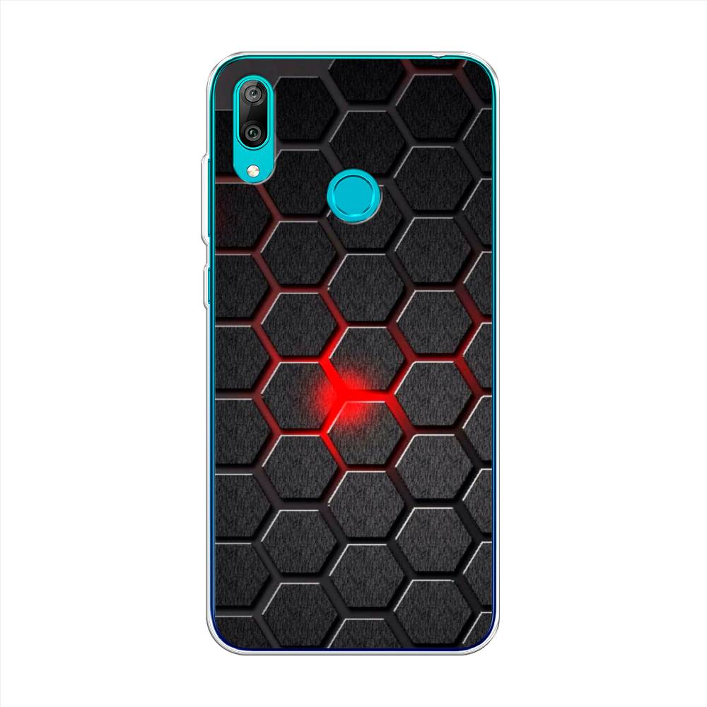 

Чехол на Huawei Y7 2019 "Соты красные", Красный;черный;серый, 68450-3