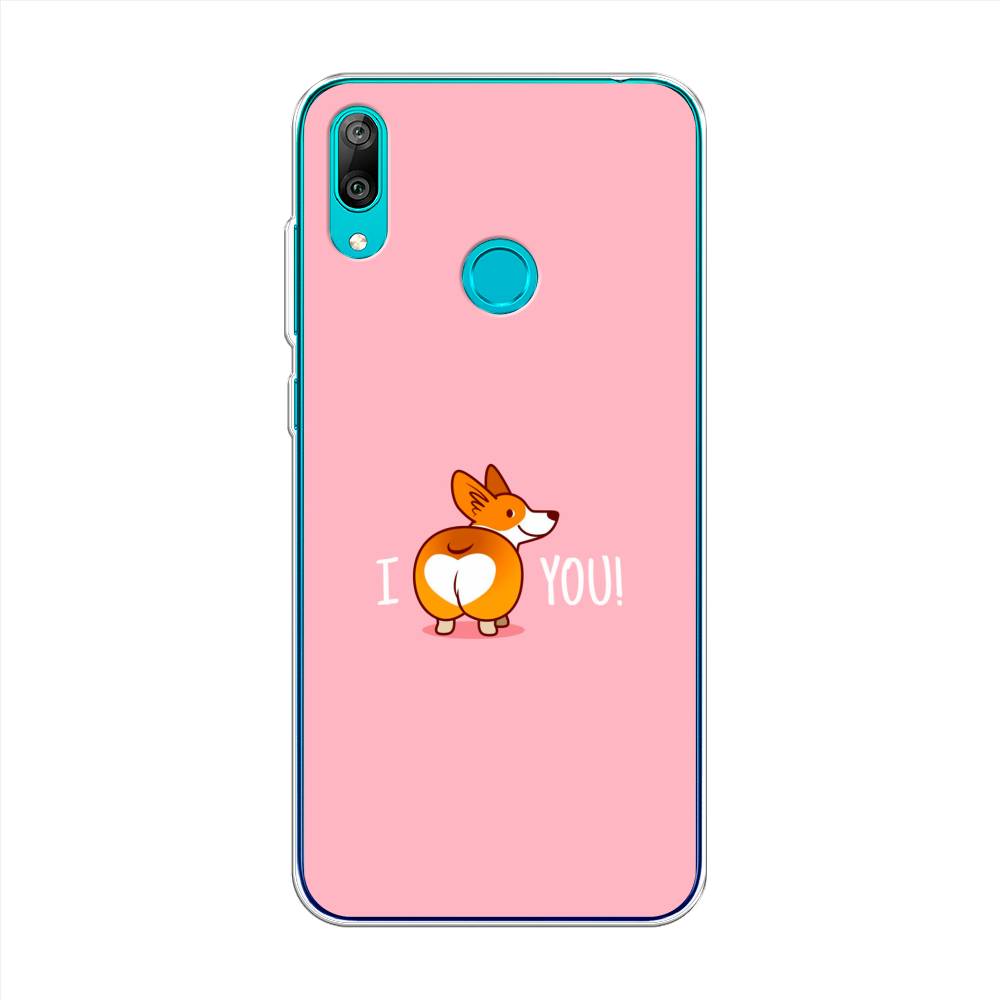 

Чехол на Huawei Y7 2019 "Корги I love you", Розовый;коричневый;белый, 68450-1