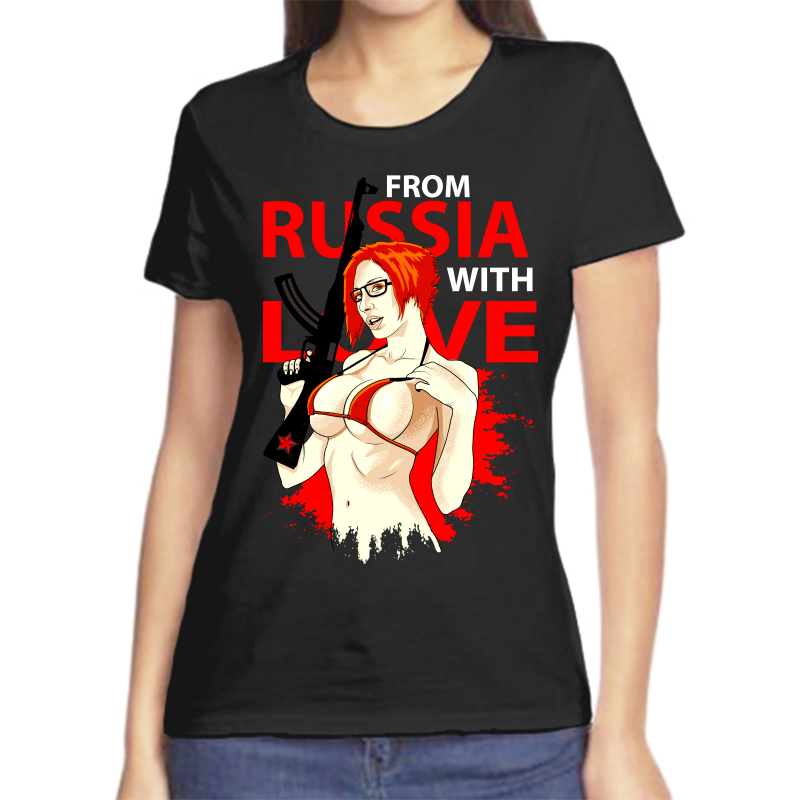 

Футболка женская черная 52 р-р с надписью Россия from Russia with love 5, Черный, fzh_russia_2_