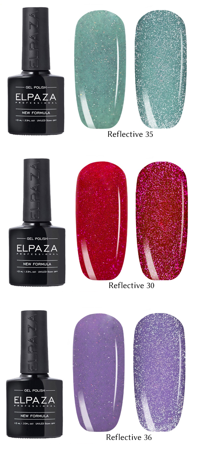 

Набор светоотражающих гель-лаков Elpaza Reflective (35, 30, 36), 3 шт.