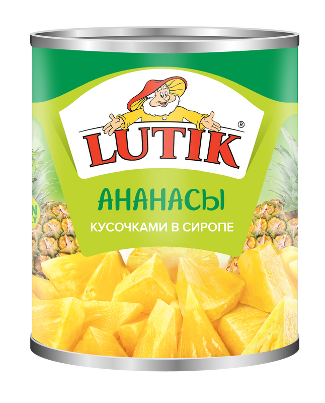 Ананасы кусочками Lutik в сиропе, 580 мл