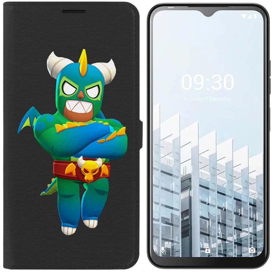 

Чехол-книжка Eco для Tecno POP 6 Pro Brawl Stars-Эль Дракон Вердозо (черный)