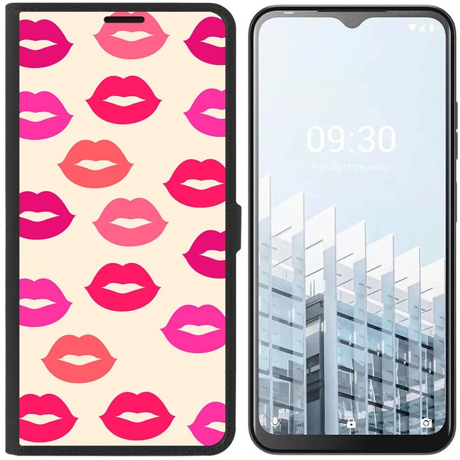 

Чехол-книжка Eco для Tecno POP 6 Pro Губы паттерн 1 (черный)
