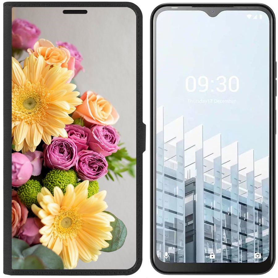 

Чехол-книжка Eco для Tecno POP 6 Pro Букет (черный)