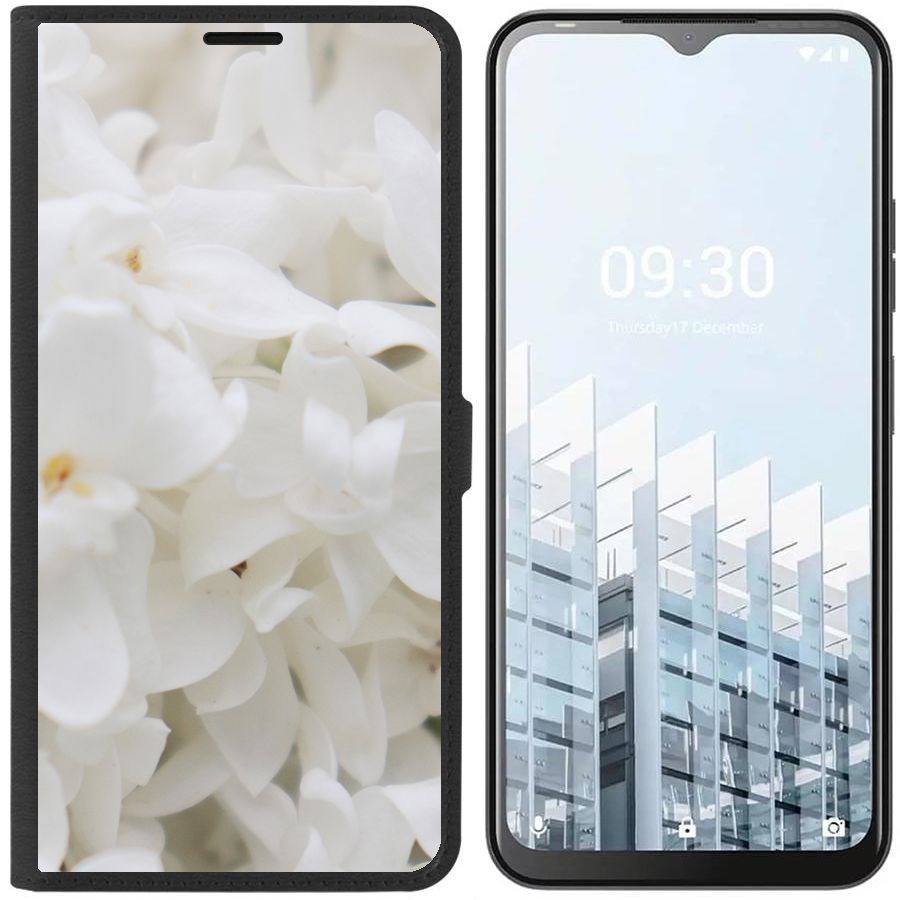 

Чехол-книжка Eco для Tecno POP 6 Pro Белые лилии (черный)