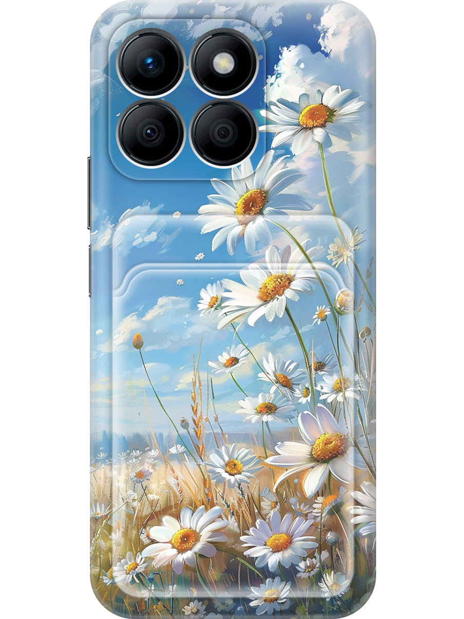 

Силиконовый чехол на Honor X8b с принтом "Ромашки на поле" с карманом для карты прозрачный, 781973222