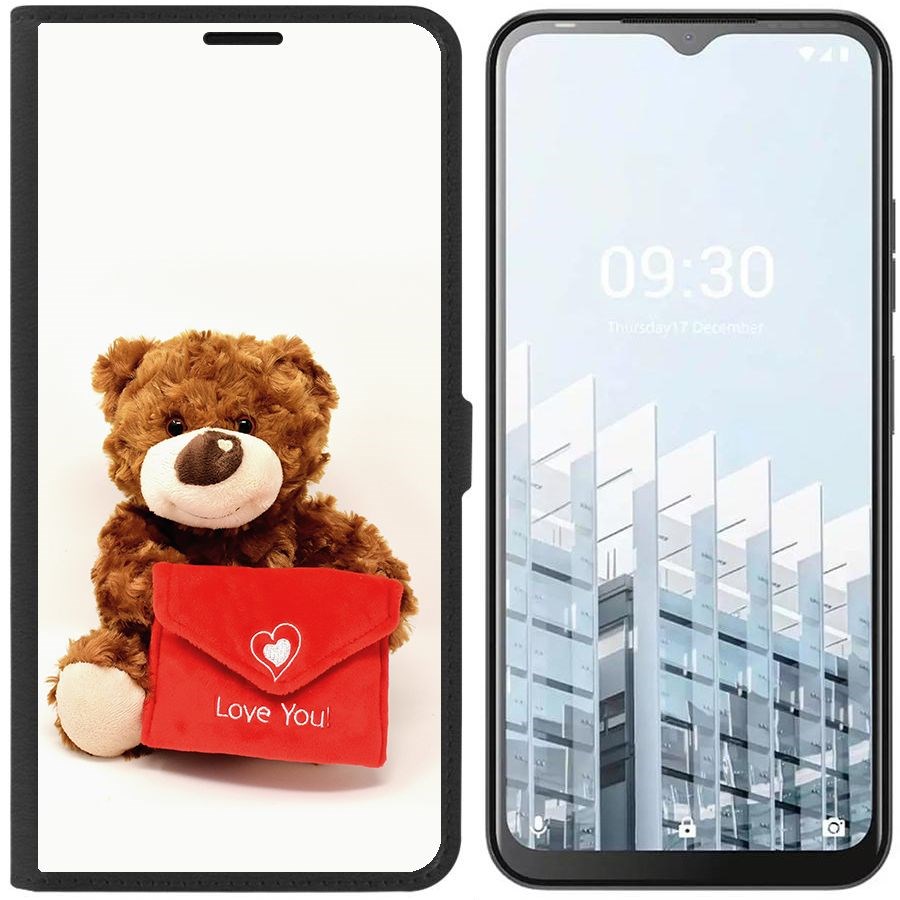 

Чехол-книжка Eco для Tecno POP 6 Pro Медвежонок тебя любит (черный)