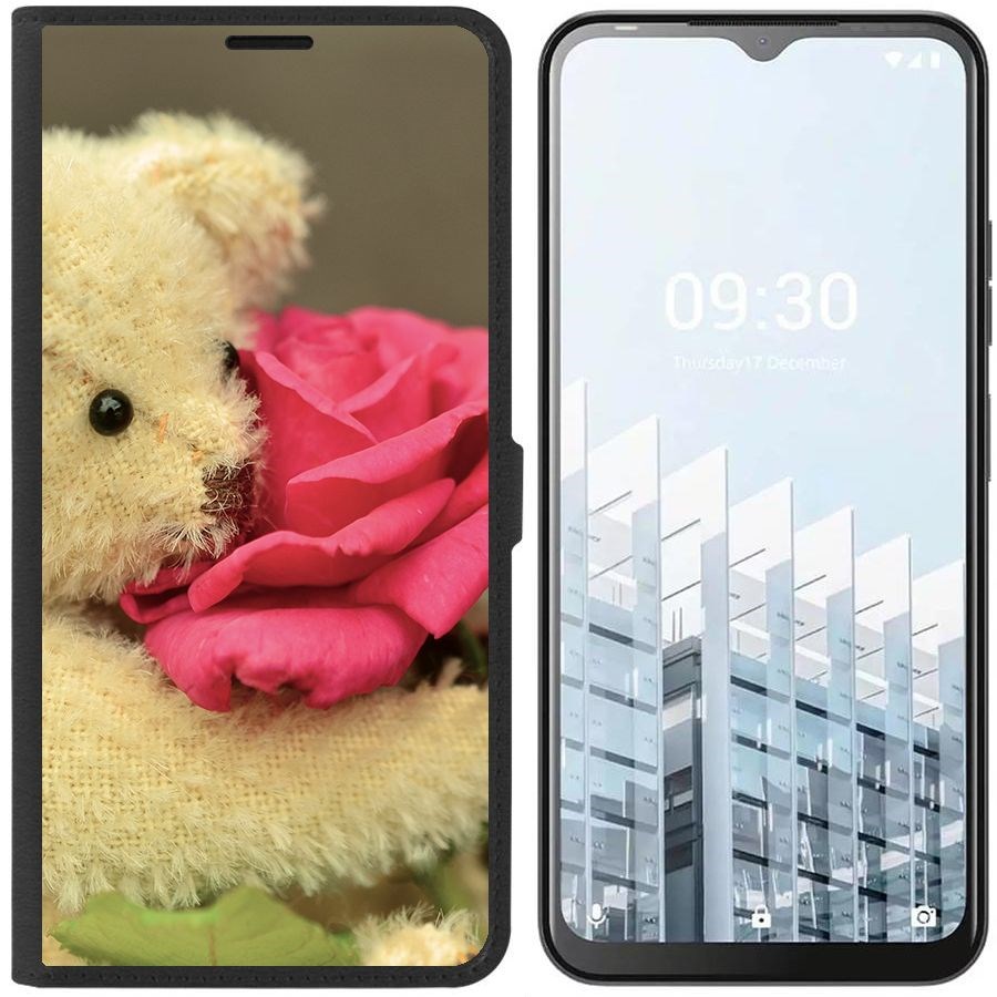 

Чехол-книжка Eco для Tecno POP 6 Pro Медвежонок с розой (черный)