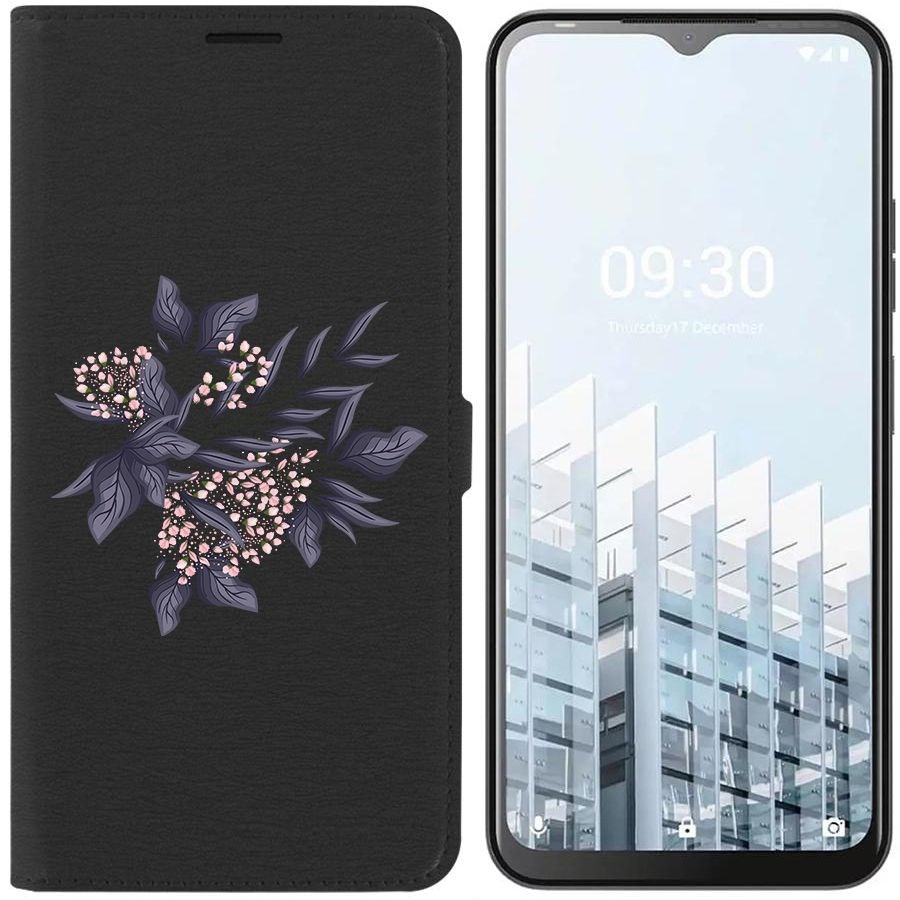 

Чехол-книжка Eco для Tecno POP 6 Pro Розовые бутоны (черный)