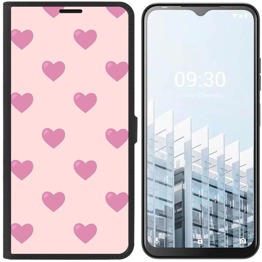 

Чехол-книжка Eco для Tecno POP 6 Pro Пурпурные сердца (черный)