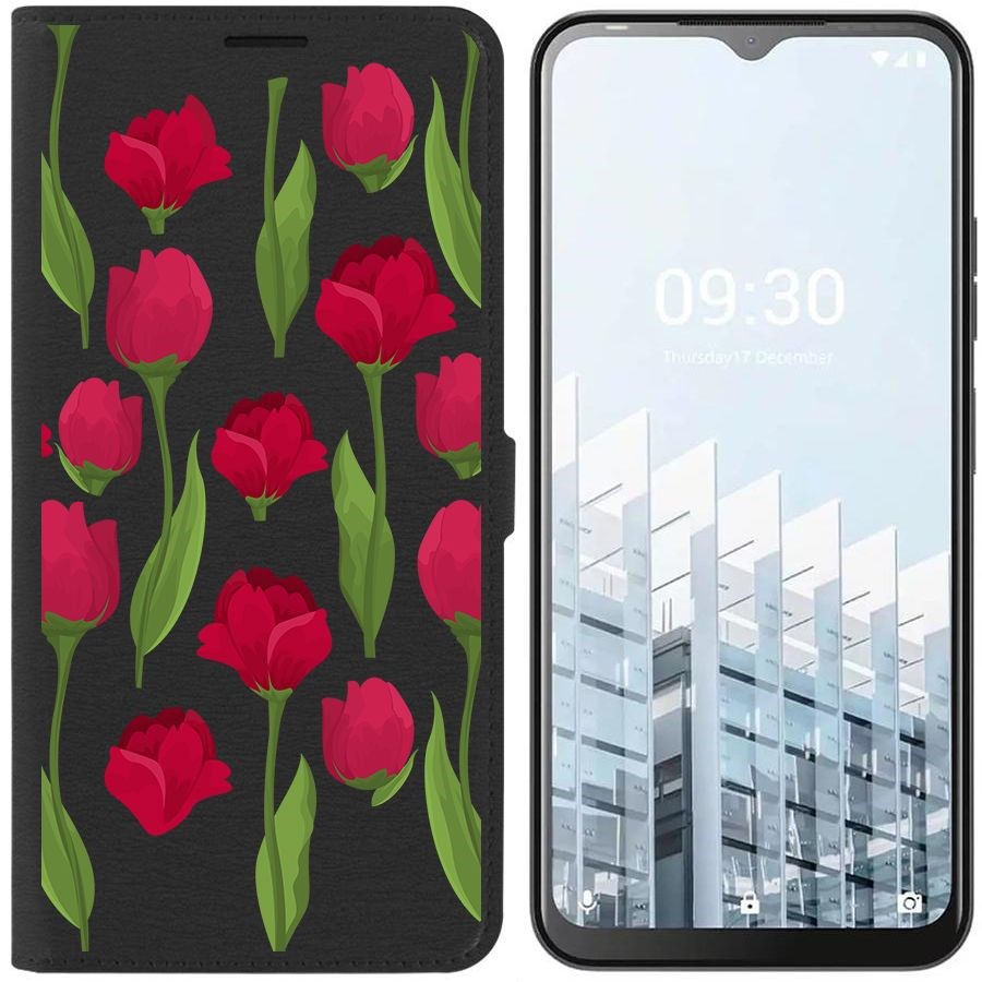 

Чехол-книжка Eco для Tecno POP 6 Pro Розы паттерн (черный)