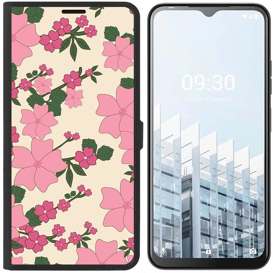 

Чехол-книжка Eco для Tecno POP 6 Pro Цветочный паттерн 1 (черный)