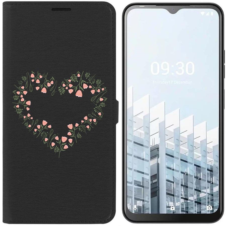 

Чехол-книжка Eco для Tecno POP 6 Pro Цветочное сердце (черный)