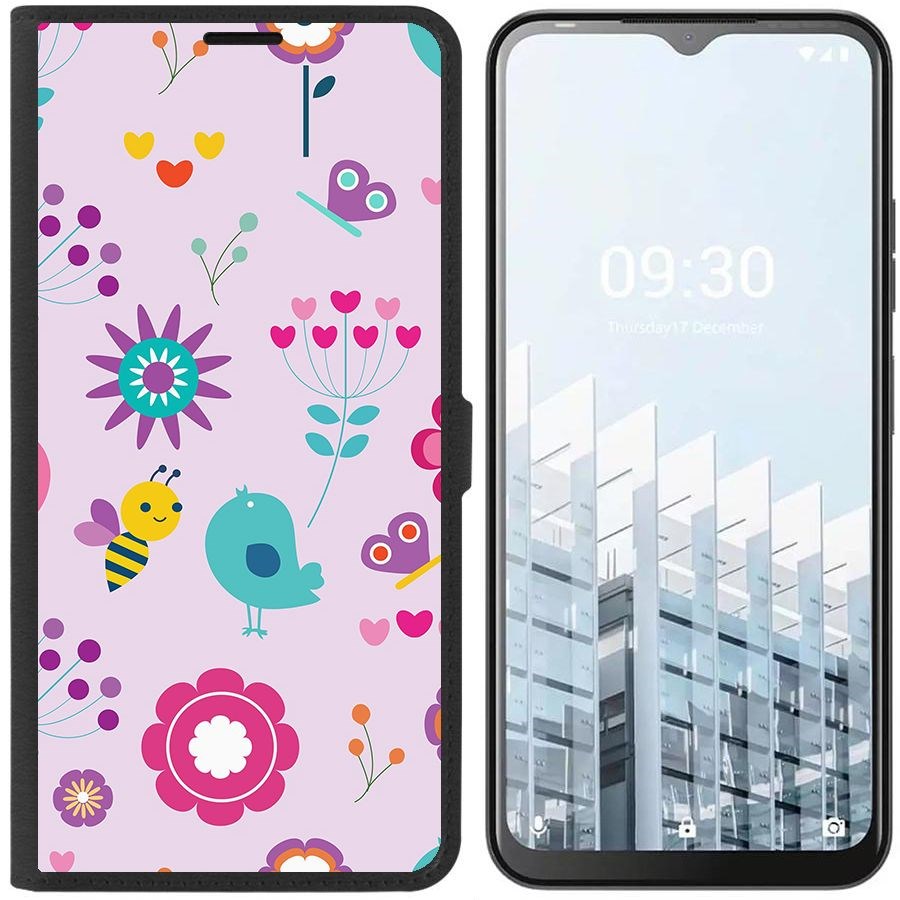 

Чехол-книжка Eco для Tecno POP 6 Pro Цветочный паттерн 8 (черный)