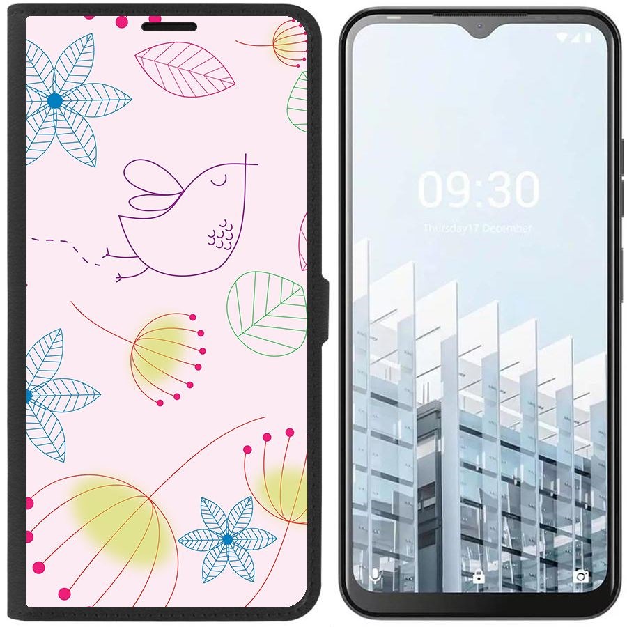 

Чехол-книжка Eco для Tecno POP 6 Pro Цветочный паттерн 5 (черный)