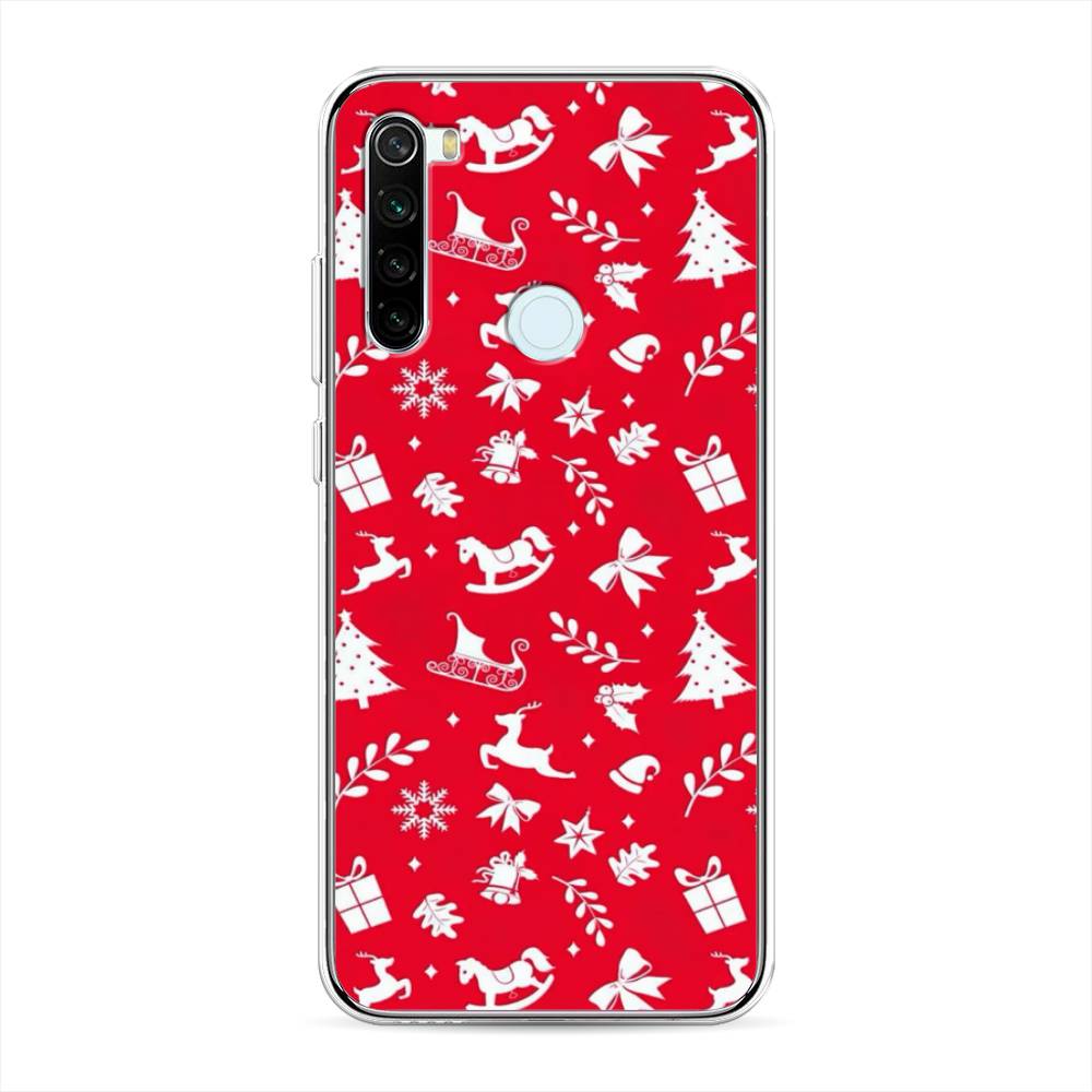 

Чехол для Xiaomi Redmi Note 8T "Красный новогодний фон", Красный;белый, 37450-5