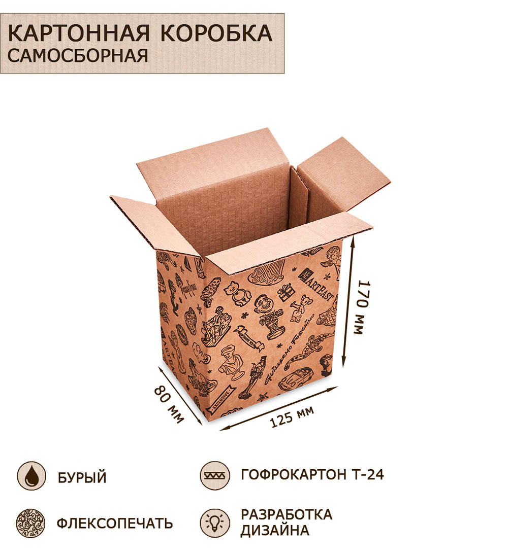 

Коробка Art East 4-х клапанная гофрокартон 125х80х170, 50шт, ГКП-18_50