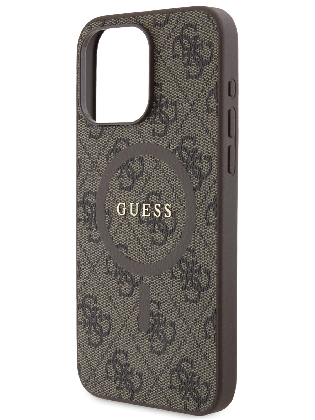 Чехол Guess для iPhone 15 Pro Max из экокожи с MagSafe Metal logo Hard Brown