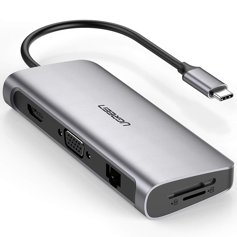 фото Адаптер ugreen 80133 usb type-c хаб 10 в 1 vga/hdmi/rj45/sd/usb 3.0/3,5мм