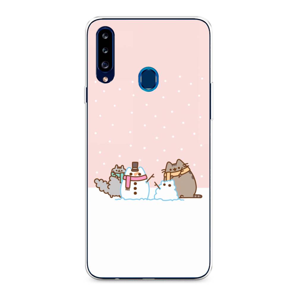 

Чехол на Samsung Galaxy A20s "Котики в снегу", Розовый;белый;серый, 2100850-5