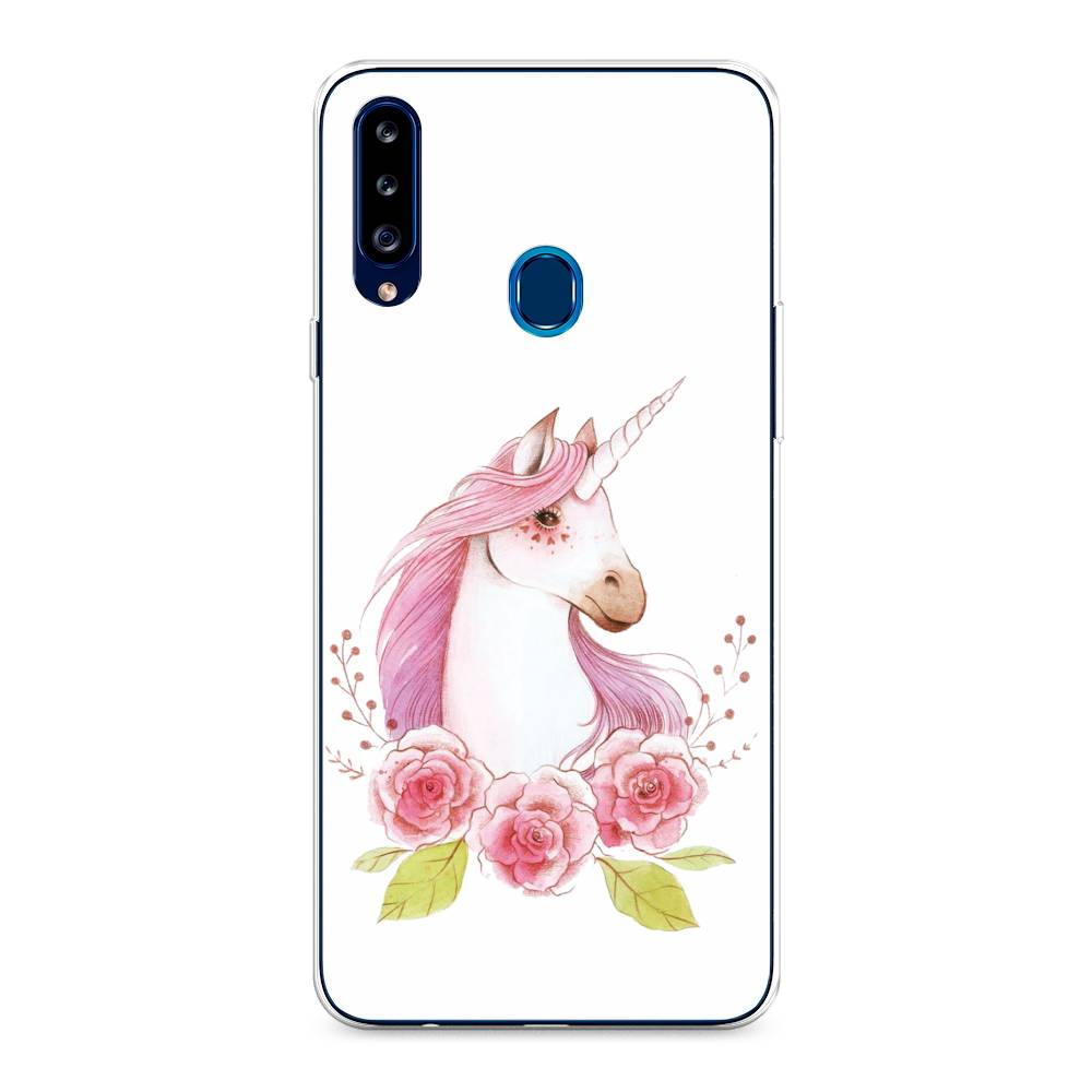 

Чехол на Samsung Galaxy A20s "Единорог цветы", Белый;розовый;серый, 2100850-1