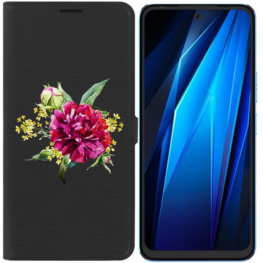 

Чехол-книжка Eco для Tecno Pova Neo 2 Цветочная акварель (черный)