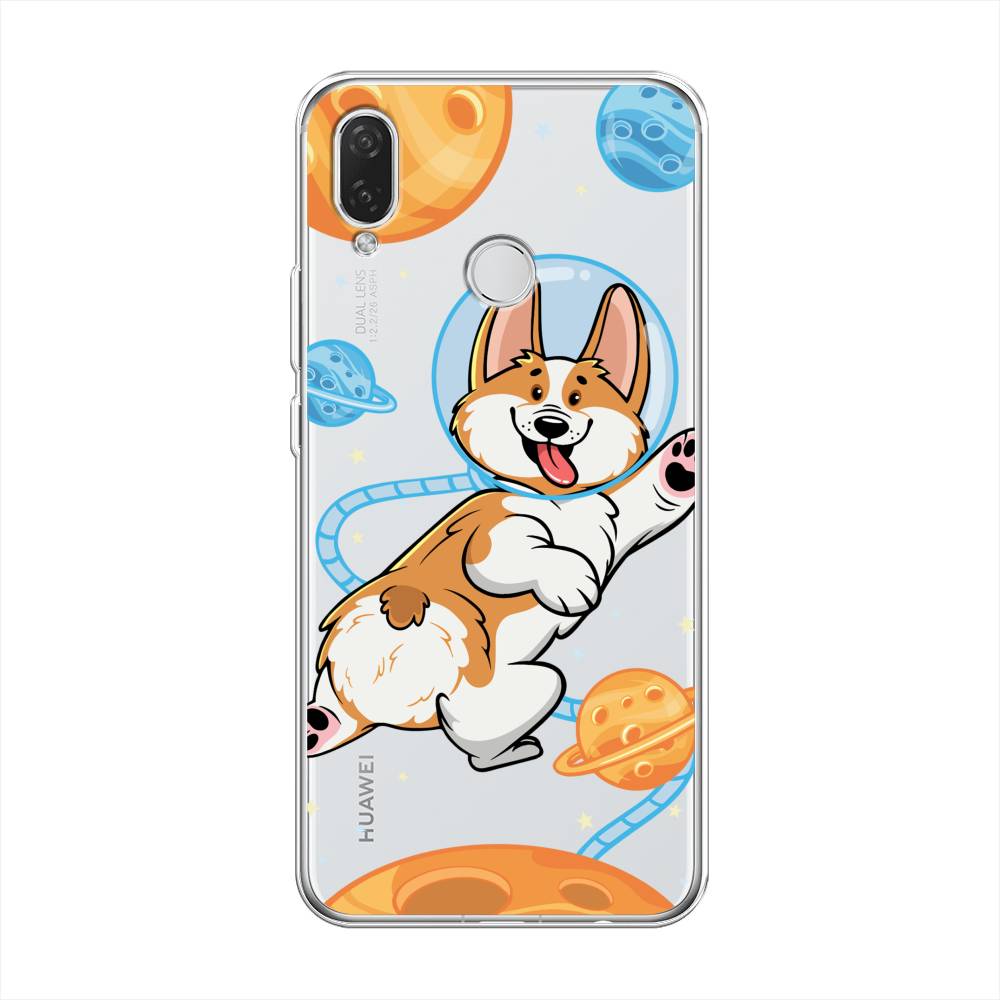 

Чехол на Huawei P Smart Plus "Корги-космонавт", Голубой;бежевый;белый, 68250-1
