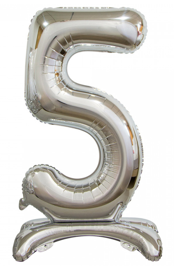 Шар фольгированный Веселая затея цифра 5 на подставке серебряный 76 см