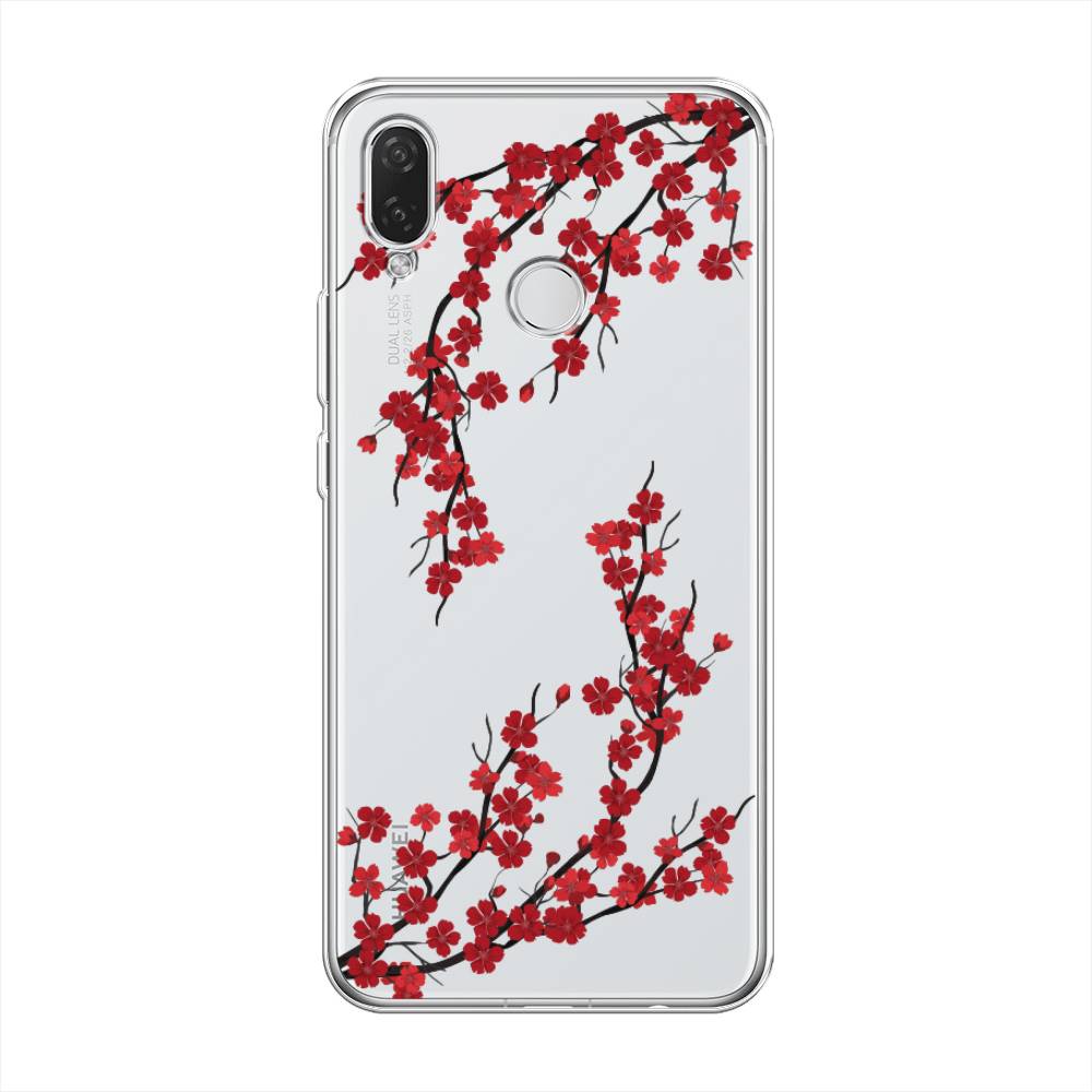 

Чехол на Huawei P Smart Plus "Красная сакура", Красный;черный, 68250-2