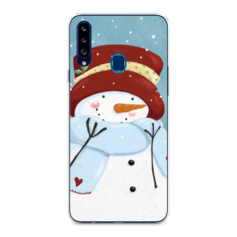 

Чехол на Samsung Galaxy A20s "Застенчивый снеговик", Голубой;белый;красный, 2100850-5
