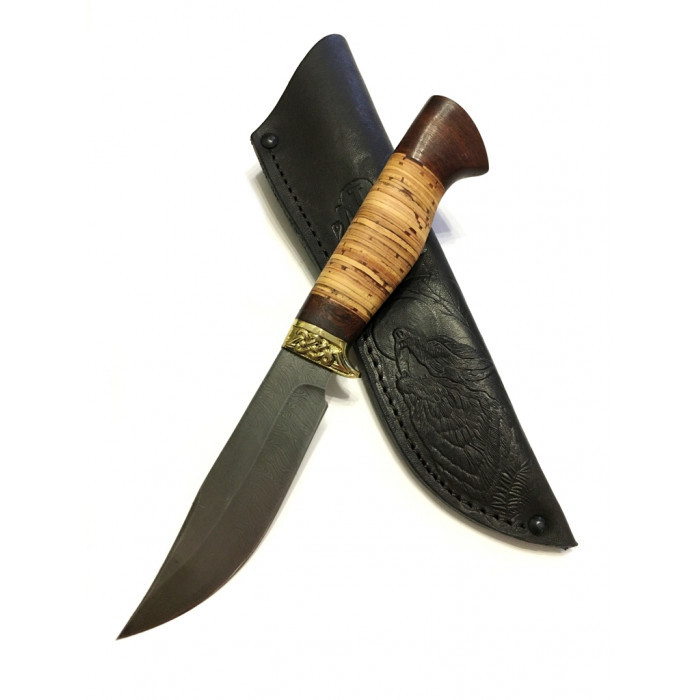 Нож Медтех для туризма и рыбалки ВЕРОН-1 дамасская сталь береста