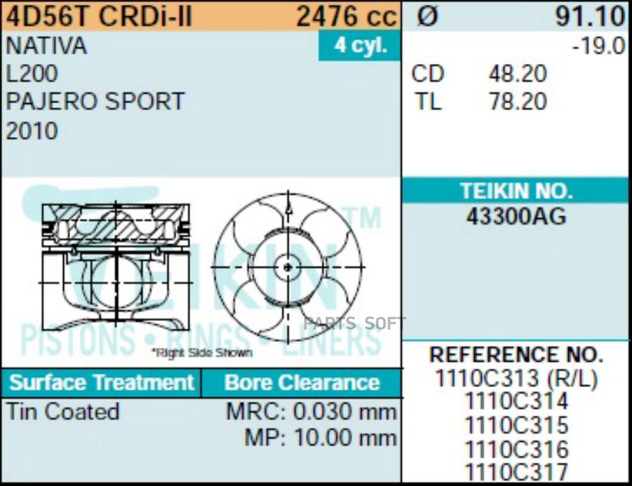 

Поршень двигателя TEIKIN 43300AG STD (4шт/упак)