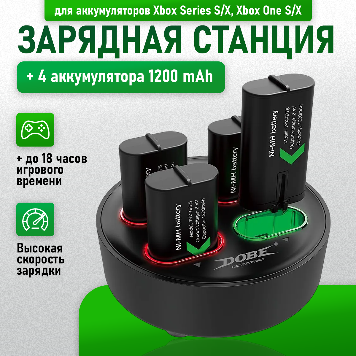 

Зарядная станция для аккумуляторов Xbox series S/X, Xbox one S/X, Черный, TYX-0645