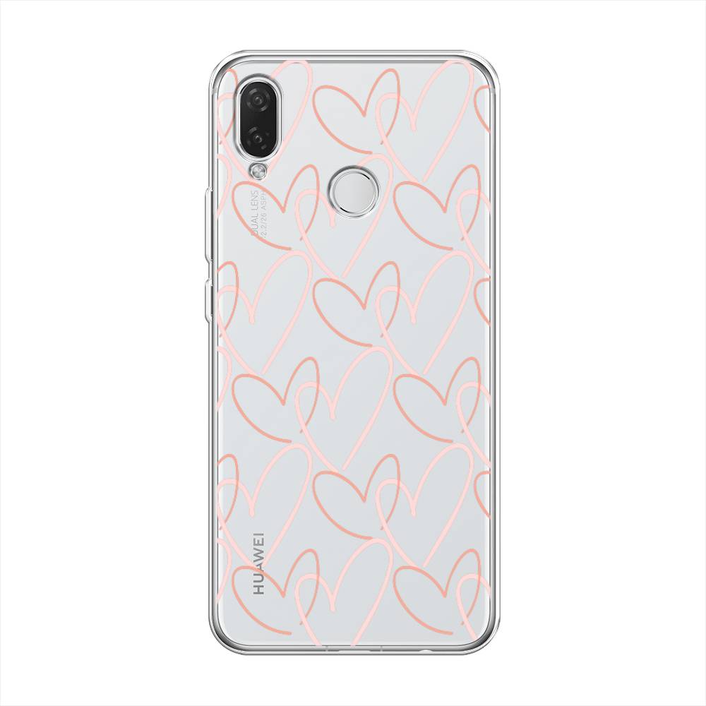 

Чехол на Huawei P Smart Plus "Узор из сердечек", Розовый;бежевый, 68250-6