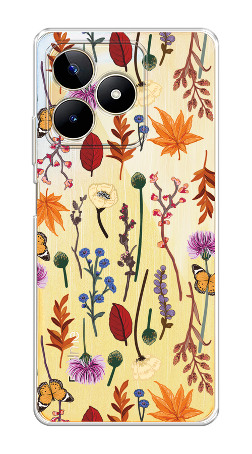 

Чехол на Realme C53/C51 "Orange Purple flowers", Оранжевый;красный;розовый;желтый;прозрачный, 2515250-1