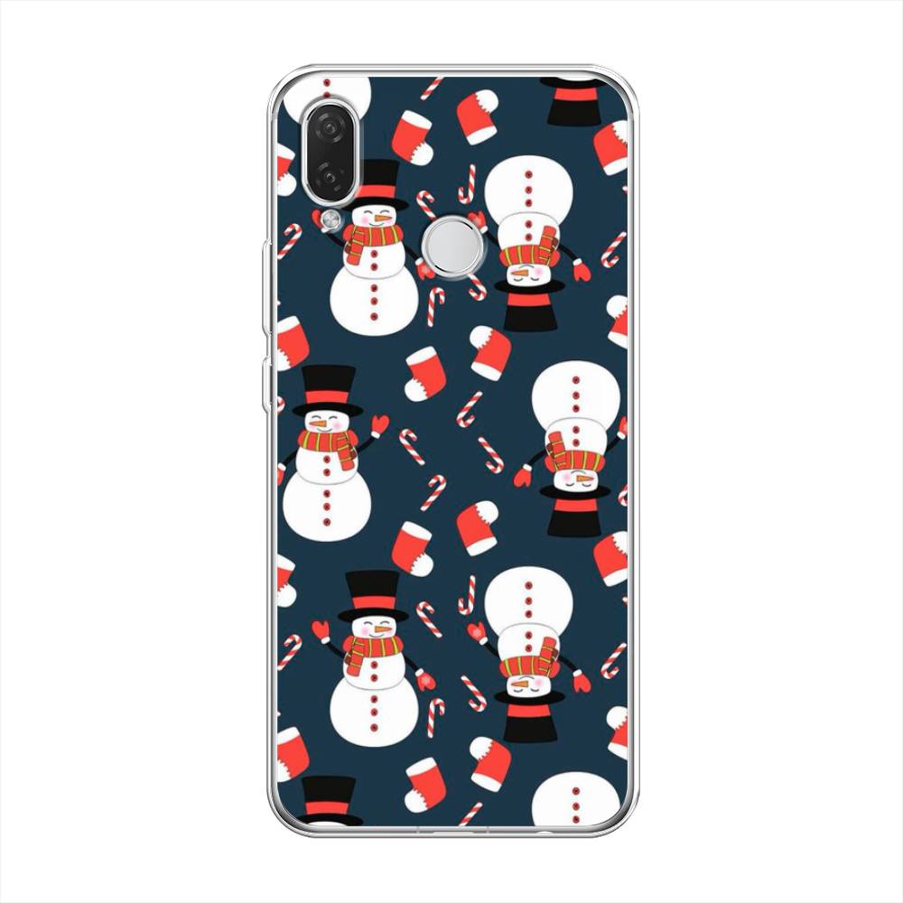 

Чехол на Huawei P Smart Plus "Синие снеговики", Синий;белый;красный, 68250-5