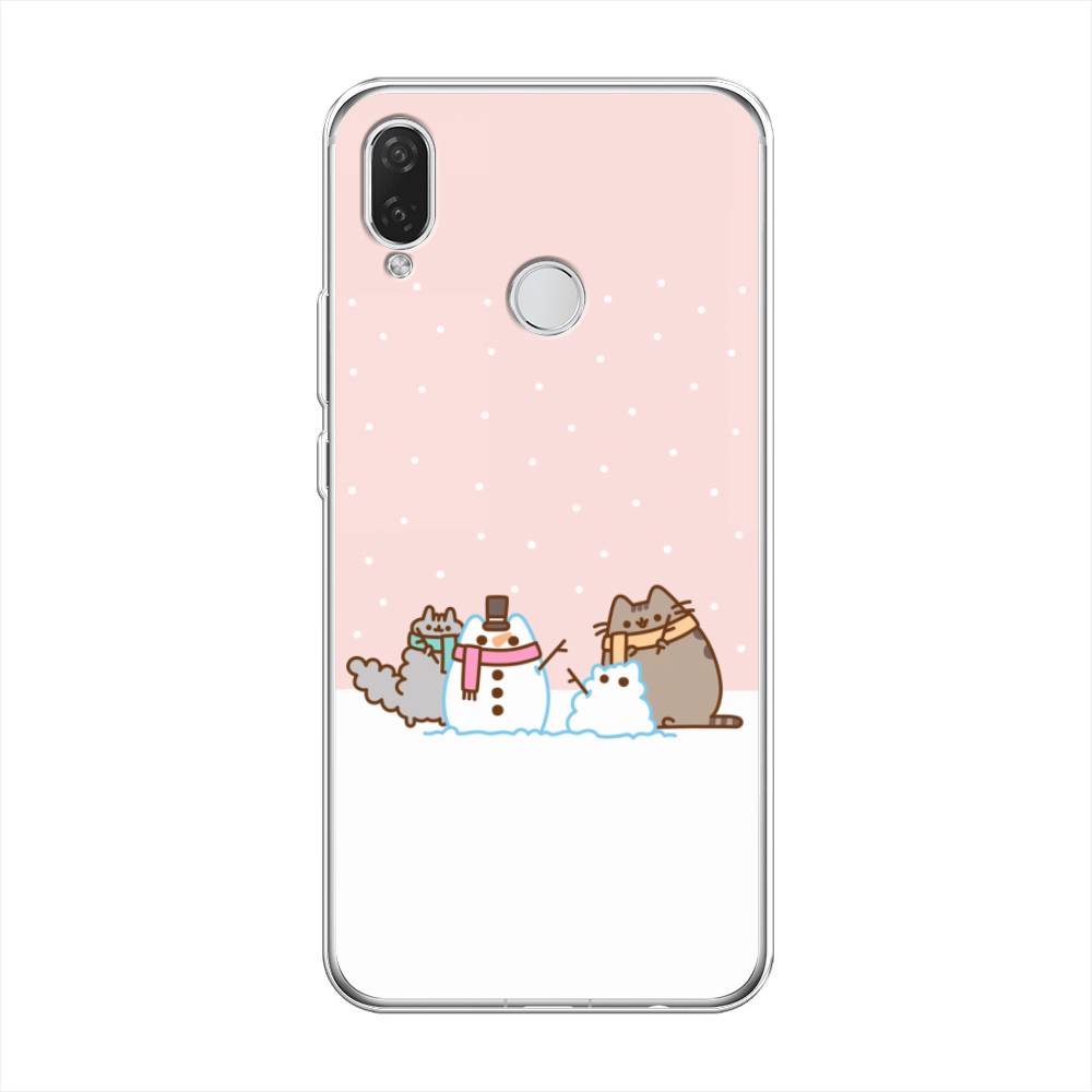 

Чехол на Huawei P Smart Plus "Котики в снегу", Розовый;белый;серый, 68250-5