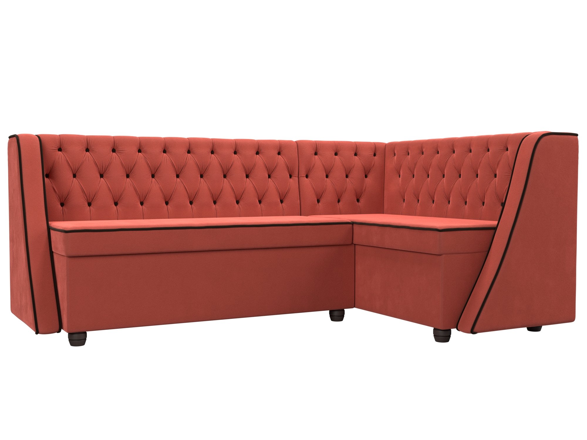 

Кухонный угловой диван Лофт правый микровельвет коралловый/коричневый, Кухонный угловой диван Лофт правый угол