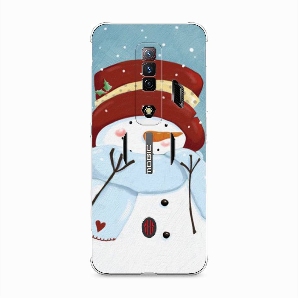 

Чехол на ZTE Nubia Red Magic 7S "Застенчивый снеговик", Голубой;белый;красный, 136350-5