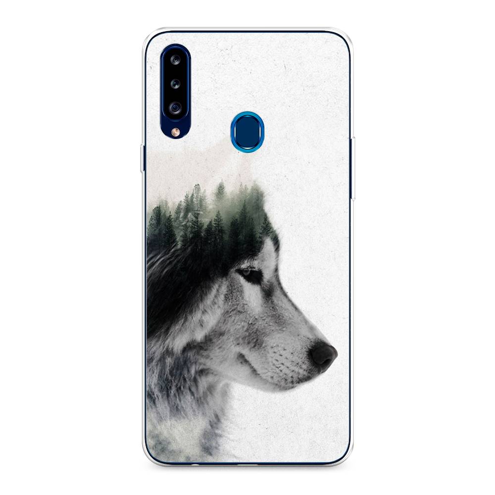 

Чехол на Samsung Galaxy A20s "Волк лес", Серый;белый, 2100850-1