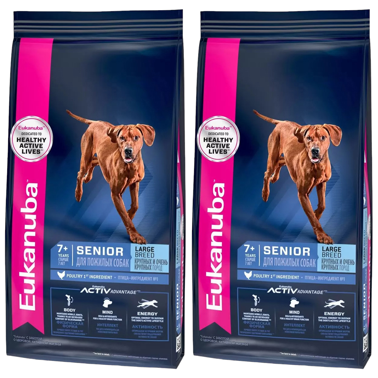 

Сухой корм для собак Eukanuba для пожилых собак крупных пород, птица, 2 шт по 4 кг