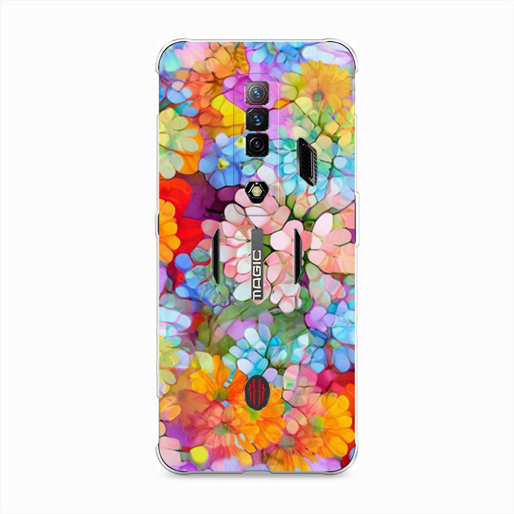 

Чехол на ZTE Nubia Red Magic 7S "Цветы витраж", Оранжевый;розовый;голубой, 136350-3