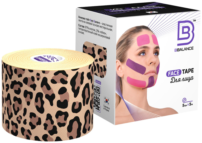 фото Кинезио тейп bb face tape 5см*5м хлопок леопард bbalance