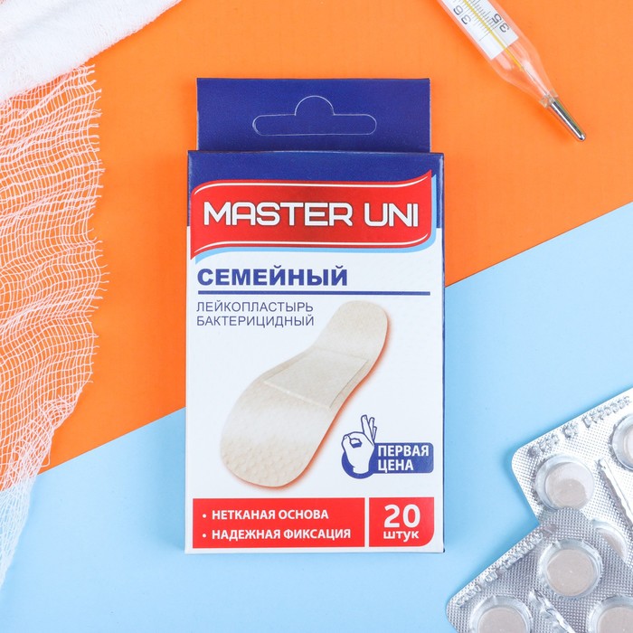 

MASTER UNI Лейкопластырь бактерицидный "Семейный" на нетканной основе 20 шт, Бежевый