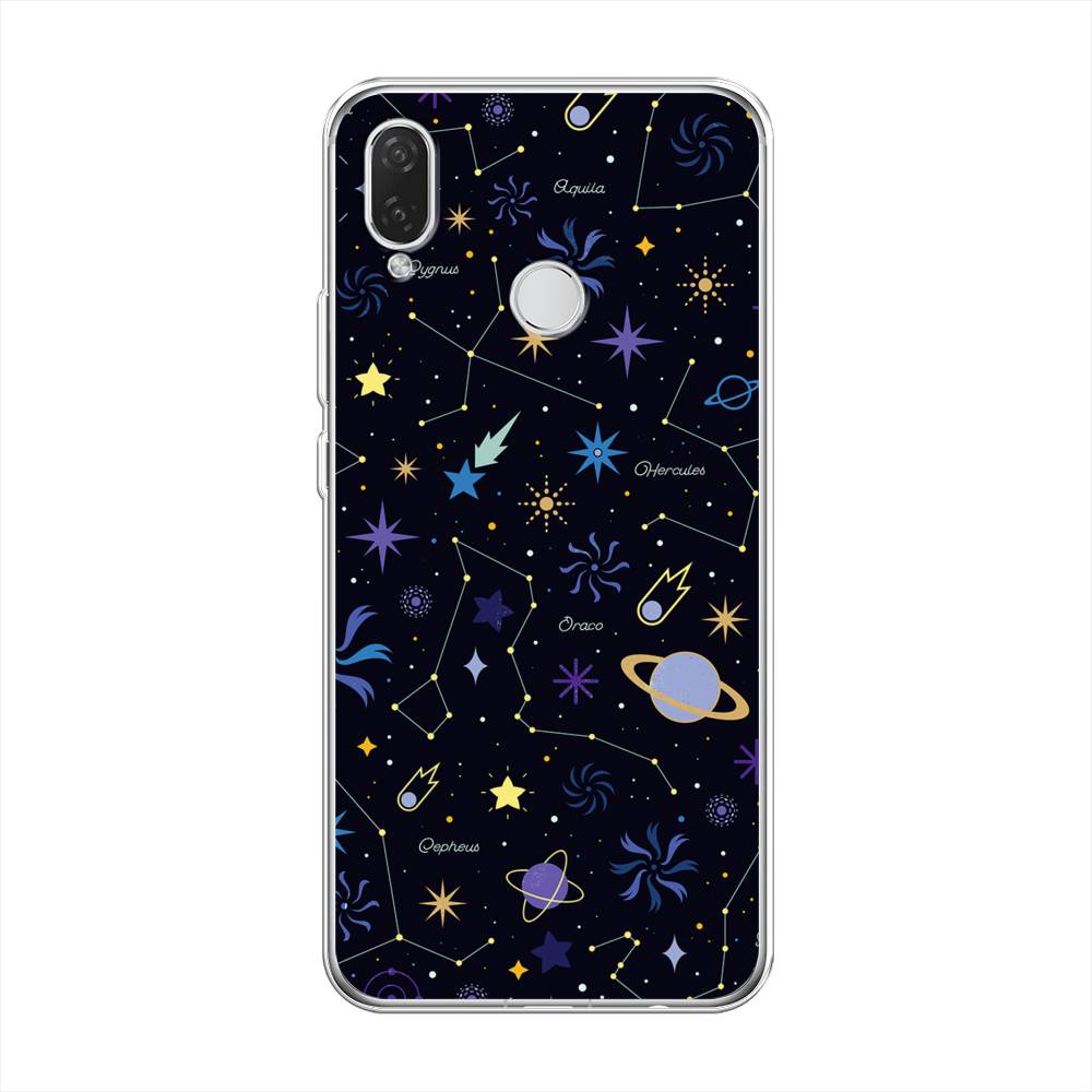 

Чехол на Huawei P Smart Plus "Цветной космос", Желтый, 68250-2