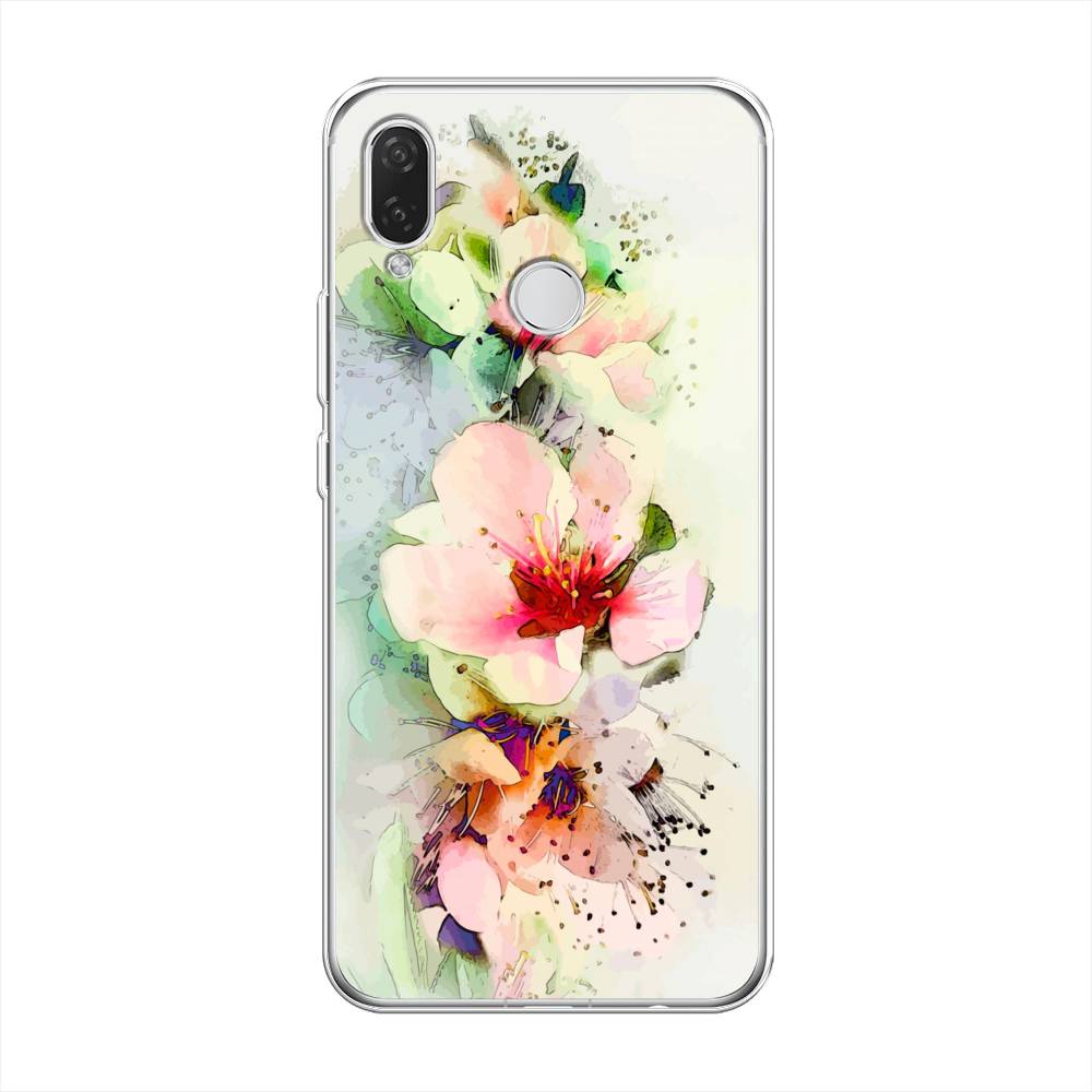 

Чехол на Huawei P Smart Plus "Нежные цветы", Зеленый;розовый, 68250-2