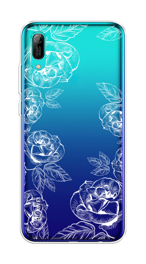 

Чехол на Huawei Y6 Pro 2019 "Розы графика", Черный;серый, 68150-2