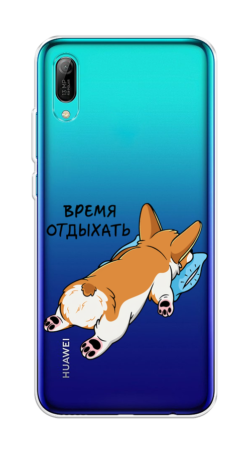 

Чехол на Huawei Y6 Pro 2019 "Корги отдыхает", Черный;коричневый;голубой, 68150-1